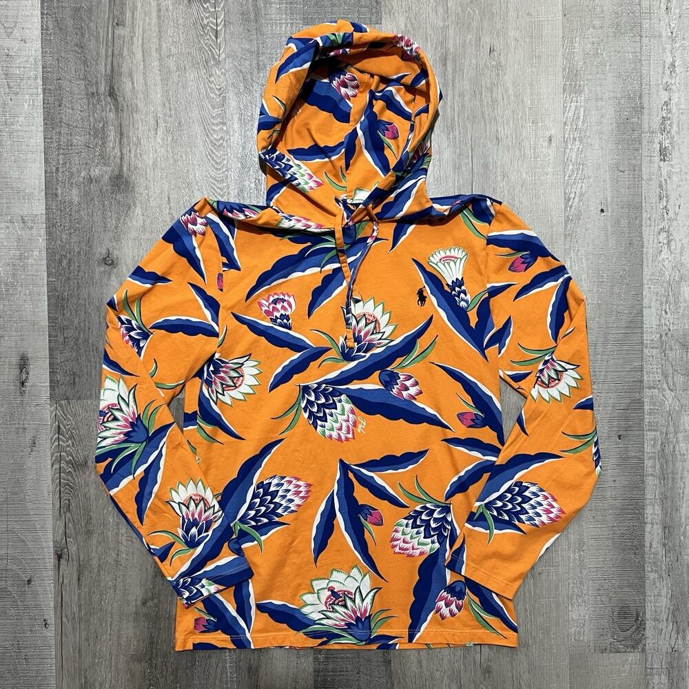 Polo Ralph Lauren Orange Floral Print Pull Over Hoodie Sz S